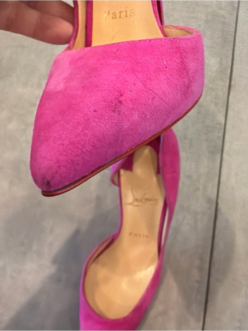 Christian Louboutin Pink Fuchsia Suede D’Orsay Heels 37.5 US 7.5 - Picture 9 of 14